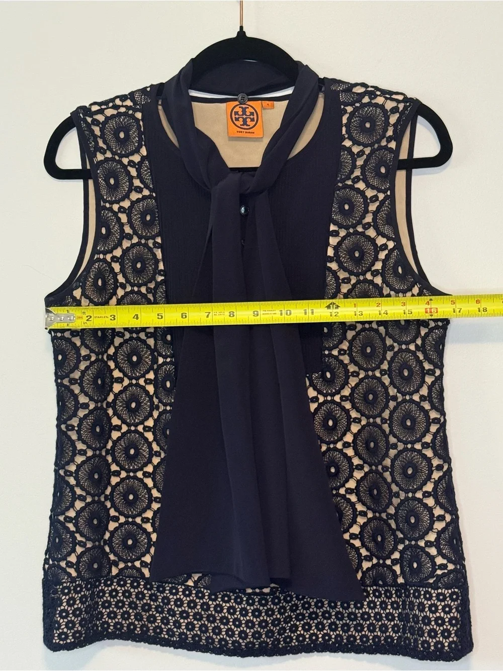 Tory Burch Navy Blue Crochet/Lace Overlay Top - Sz. 6